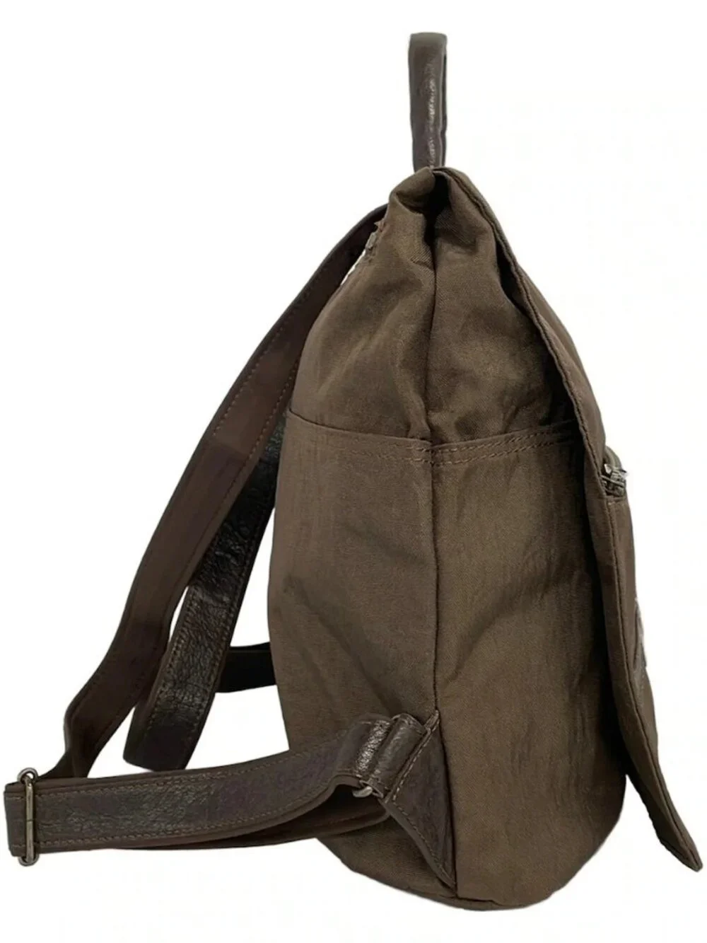 IBIZA Khaki Dark Brown Nylon Leather Backpack